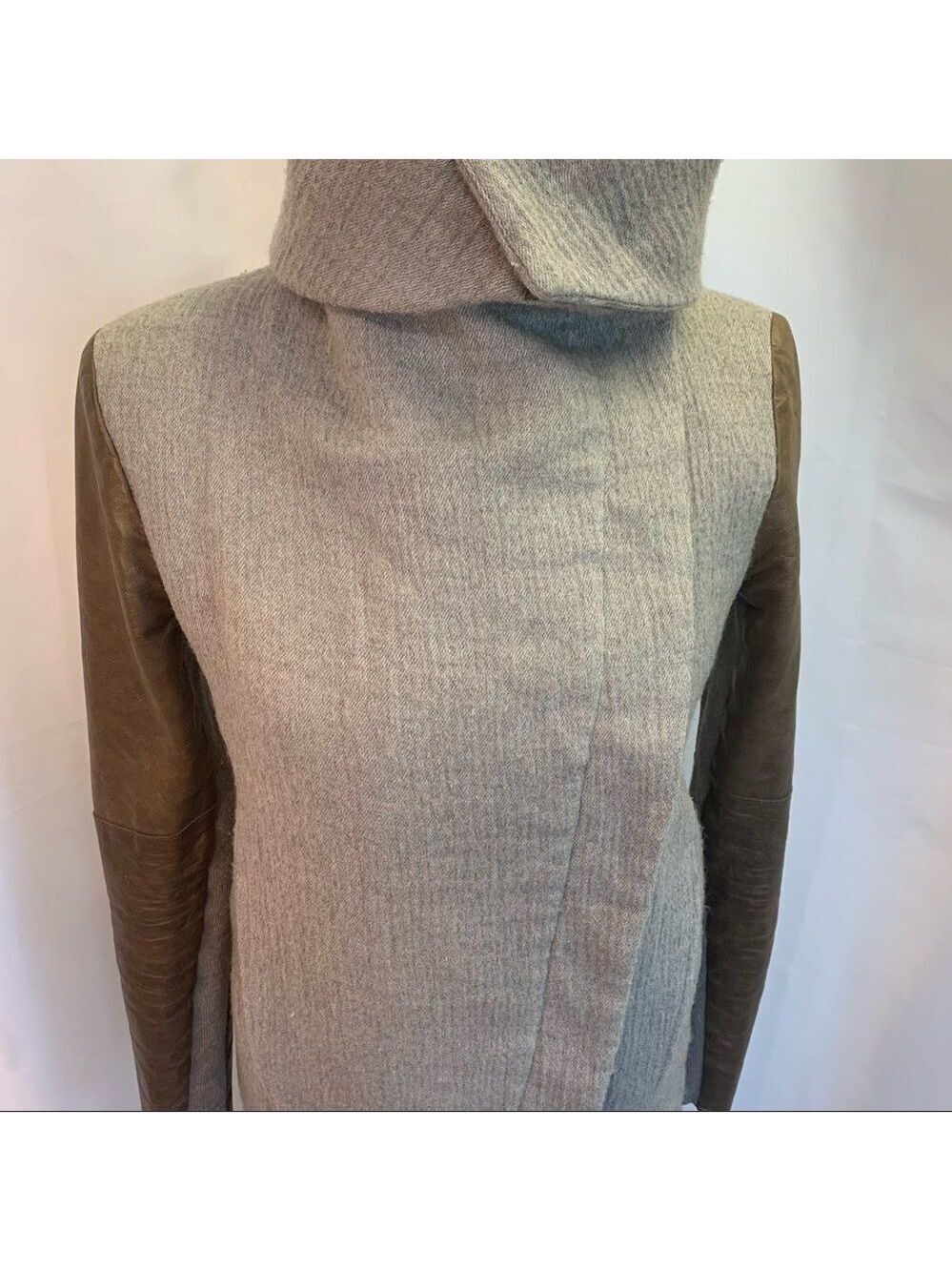 Helmet Lang wool & Lamb Leather brown gray colour block pattern coat Sz XS - Picture 10 of 16